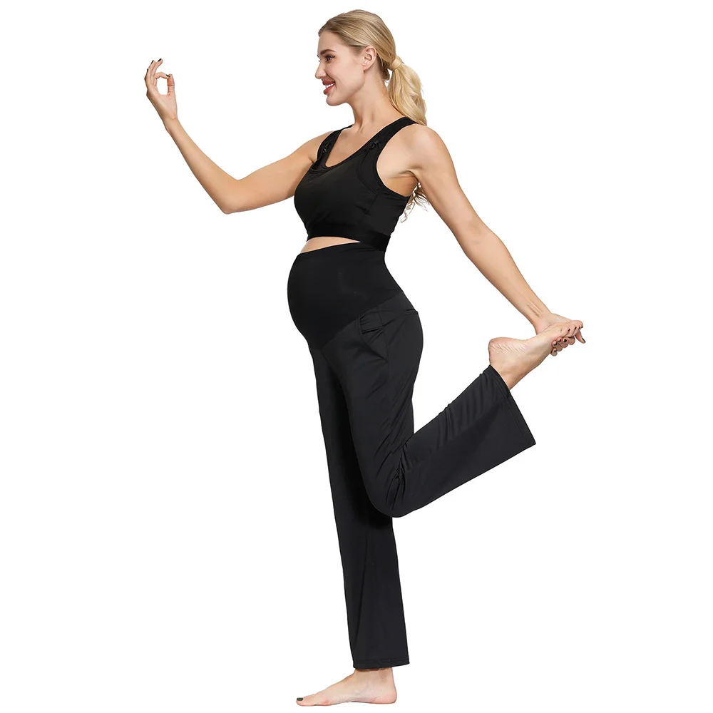 MCS02024 Maacie Women Maternity Over-the-belly Pants Trousers With Pockets Wide Legs