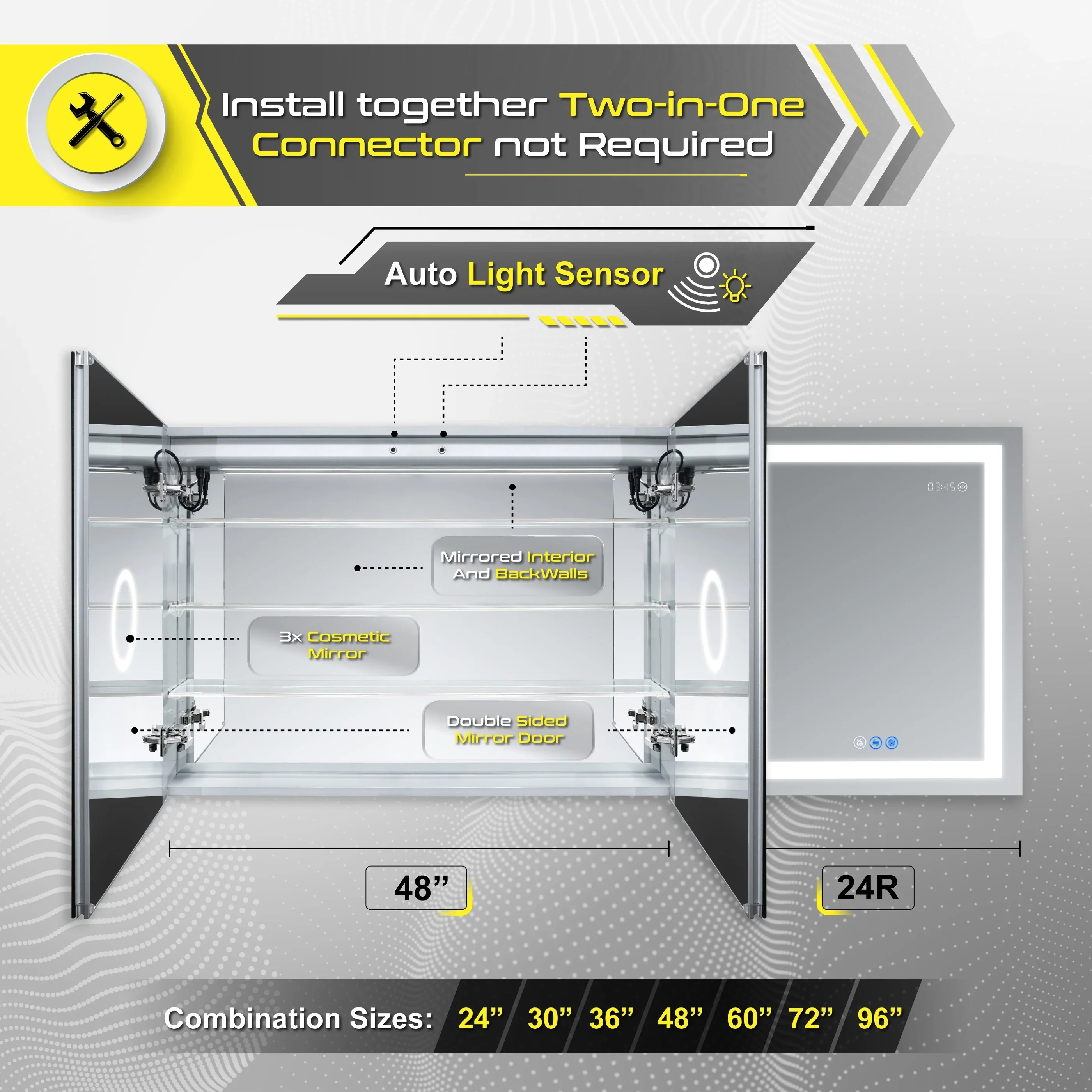 Modern LED Medicine Cabinet with Anti-Fog and Touch Sensor - Frameless Lighted Bathroom Storage