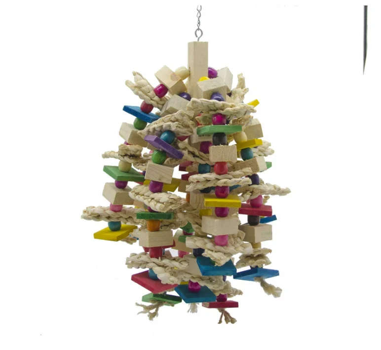 Natural Wooden Blocks Bird Chewing Toy Parrot Cage Bite Toy African Grey Cockatoos Bird Toy