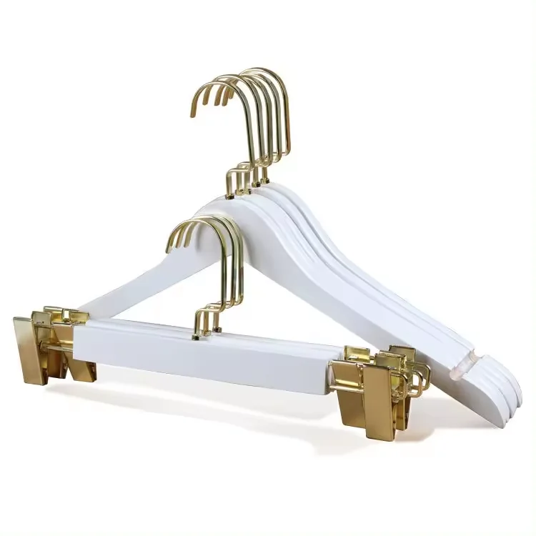 Customized high quality white gold hook anti-slip wooden hanger for women