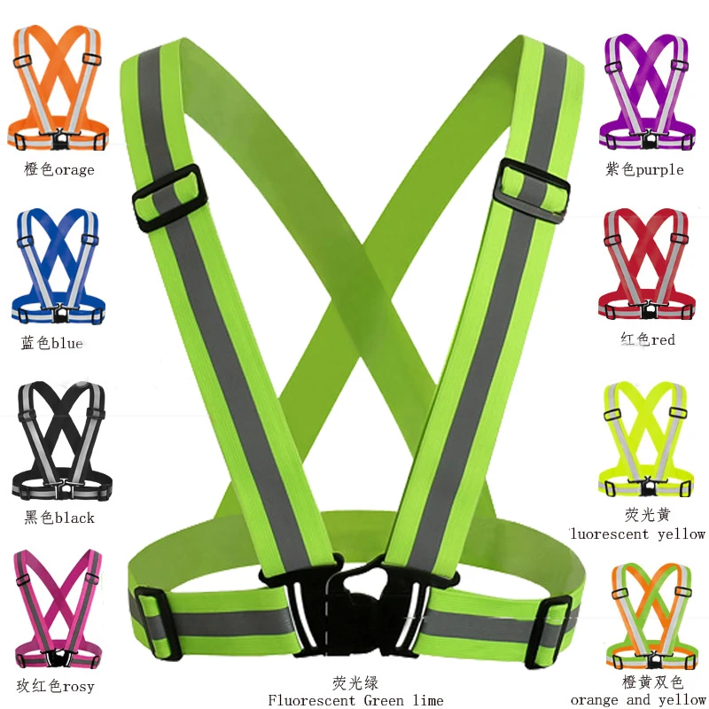 high visibility adjustable safety security straps vest braces super-bright elastic ribbon glitter stripes reflective suspender