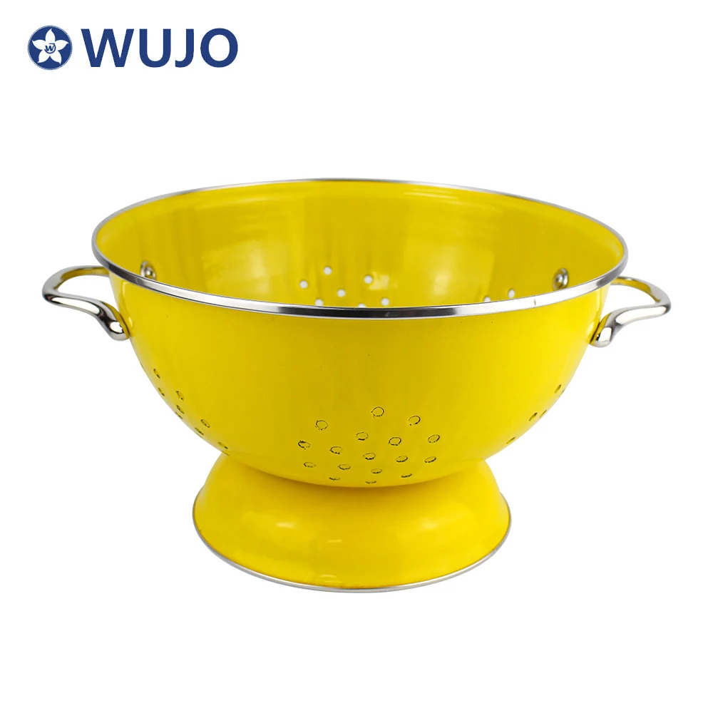 Цветная эмалированная корзина для хранения овощей и фруктов WUJO Collander со стальной ручкой