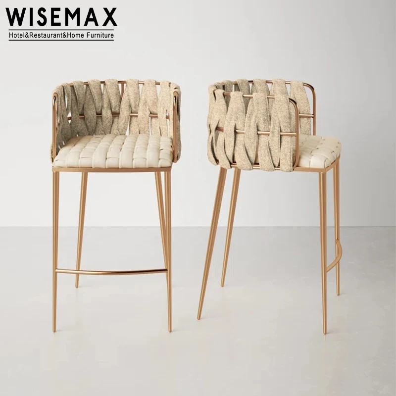 WISEMAX мебель оптовая цена современные золотые барные стулья из нержавеющей стали с бархатной тканью для бара