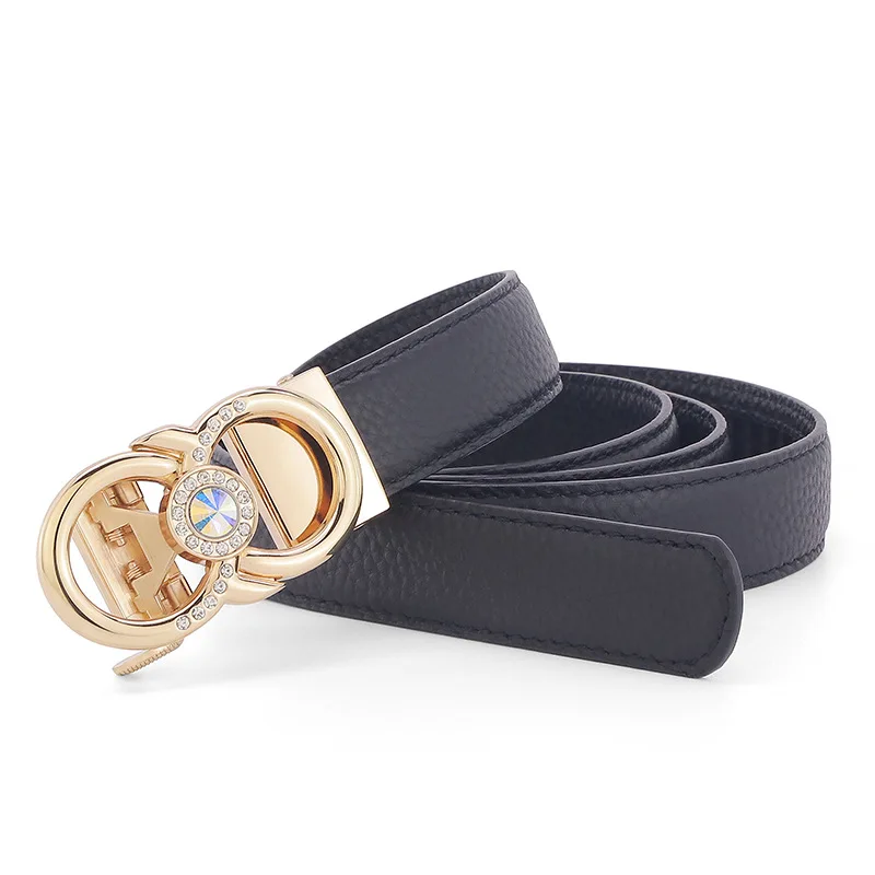 High quality 2.4cm width customized zinc alloy 8 shape logo crystal diamond easy clip removable automatic buckle belt for women