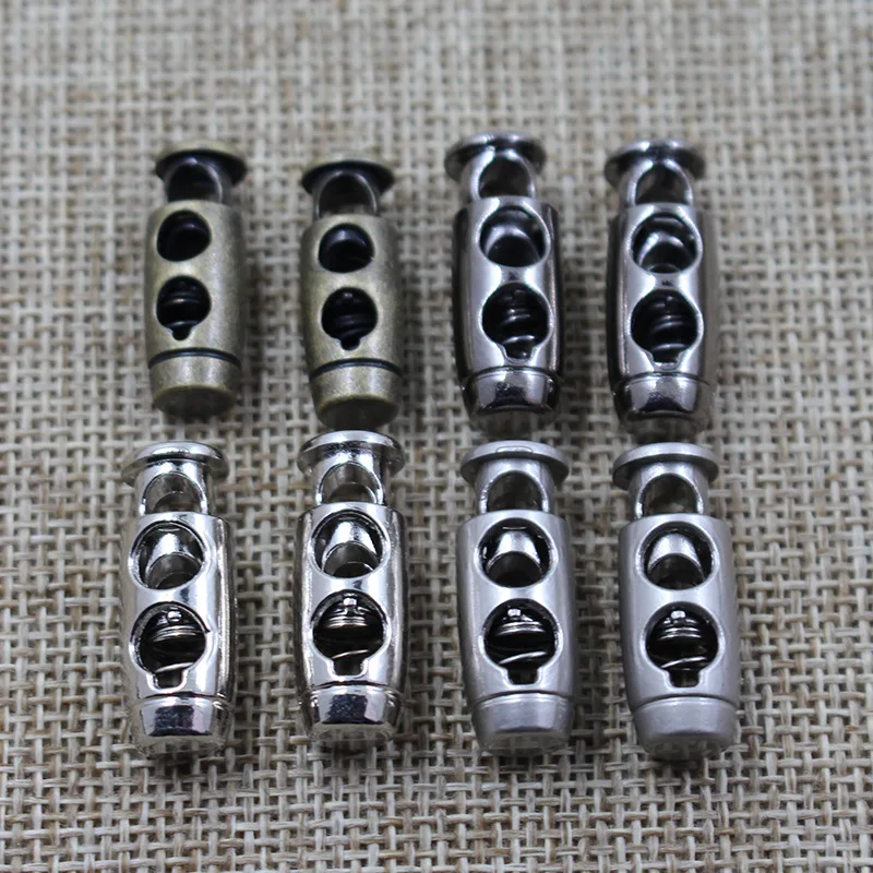 Wholesale Custom Double Hole Metal Cord Locks Cord End Stopper Drawstring Rope Elastic End Zipper Cord Pull End Rope Lock Toggle
