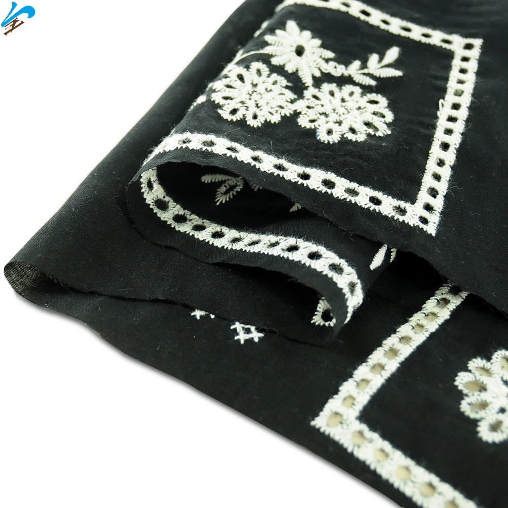 Fashion 100% Cotton Embroidery New Design Soft Mesh Lace Cloth Wholesale Custom Pattern Embroidered Fabric For Women Garment
