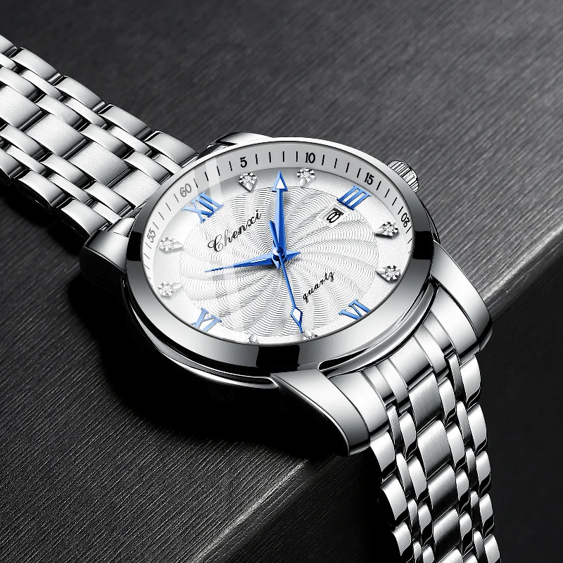 Diamond Scale New Steel Calendar Waterproof Simple Business Fashion Luminous Quartz Watches For Men