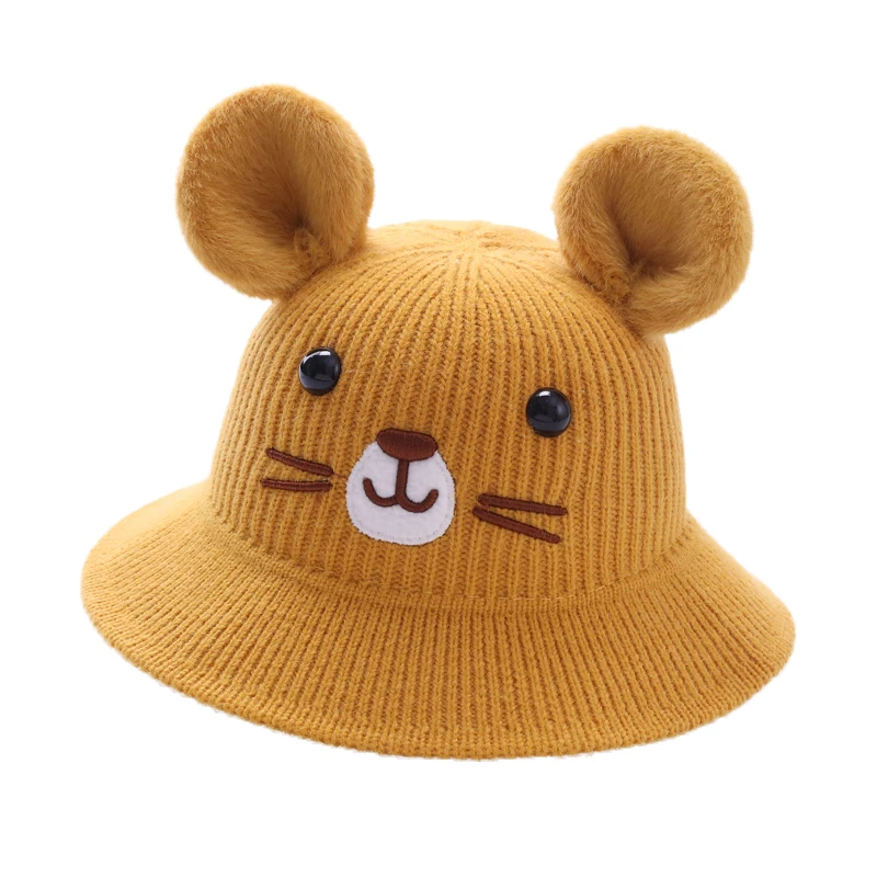 New winter warm and cute animal ear Thorn sunshade wide brim baby embroidered knitted fisherman hat