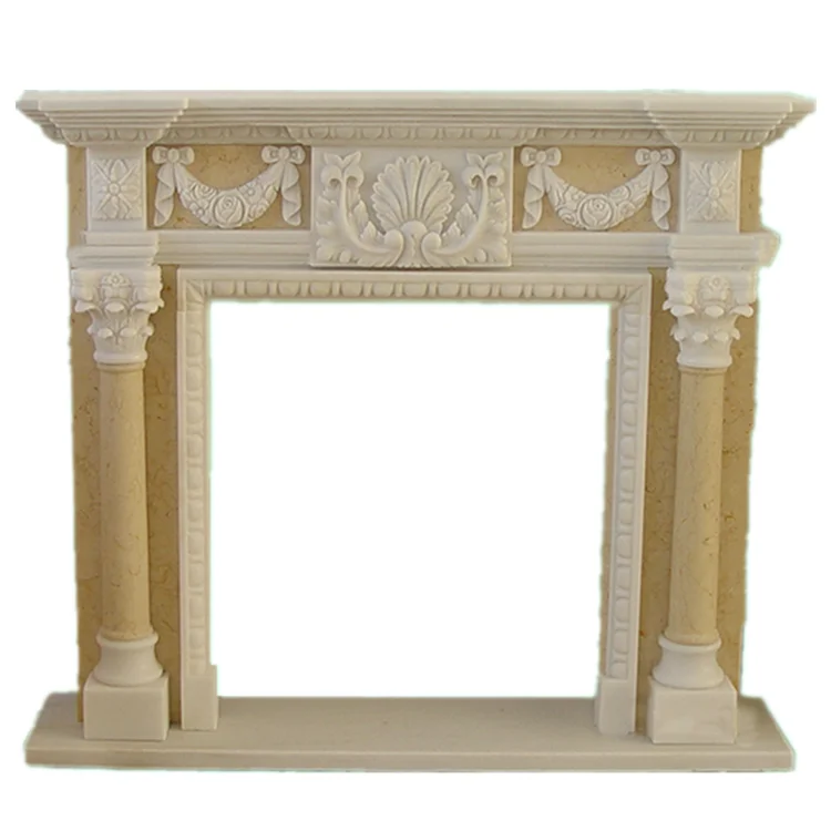 European style splicing colour Indoor decorative freestanding natural Egyptian beige marble stone fireplace