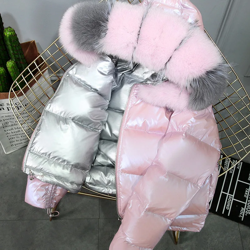 Puffer down coat raccoon fur collar warm overcoat real fur   solid cotton padded puffer jacket women padded jacket woman