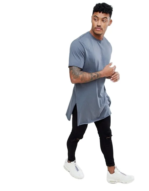 Yuwen High Quality Eco Friendly Long Line T Shirt Man Side Split Organic Cotton Oversize-t Shirt