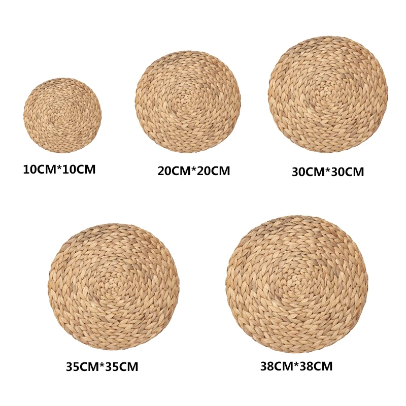 Wholesale Custom Seagrass Thick Rattan Round Non-Slip Handmade Braided Dinner Tablemat Natural Woven Water Hyacinth Placemats