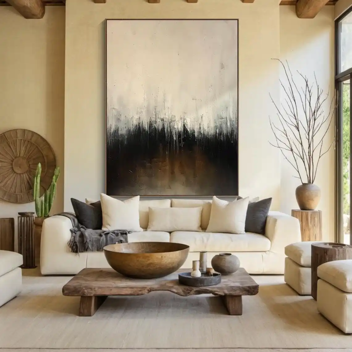 SQ Beige oil painting minimalist texture painting large wall art beige abstract handmade painting for modern living room decor