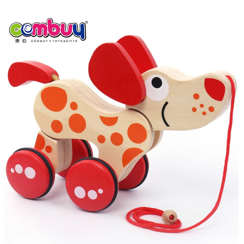 Puppy crocodile dragging along baby toddler pull toy wooden