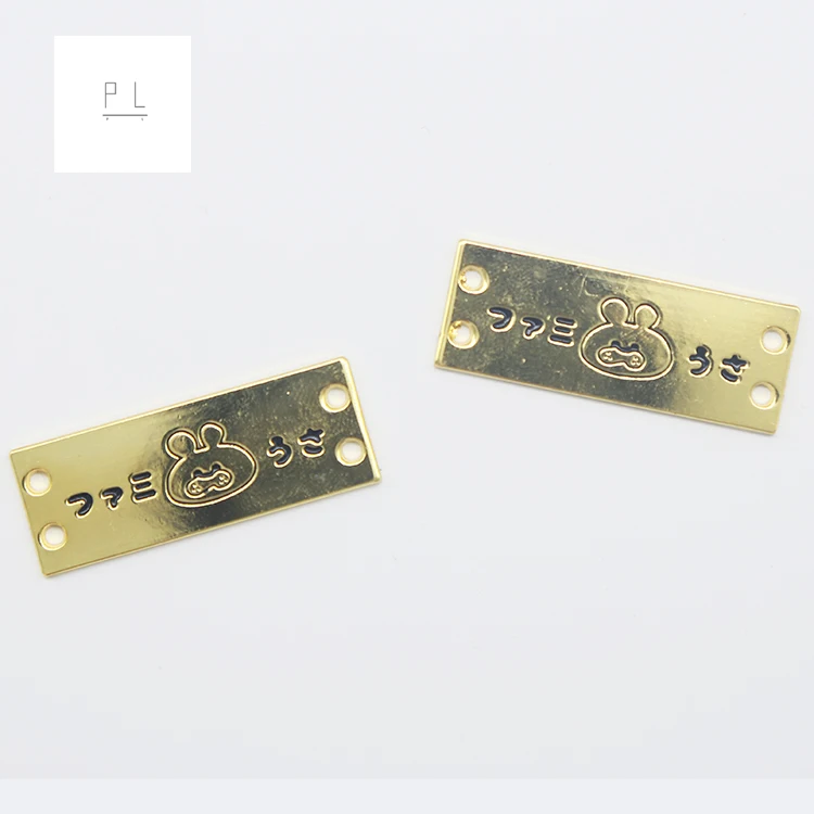 fashion Custom Brand Label Gold plated Zinc Alloy Logo Metal Plate Label Name Tags clothing tag custom