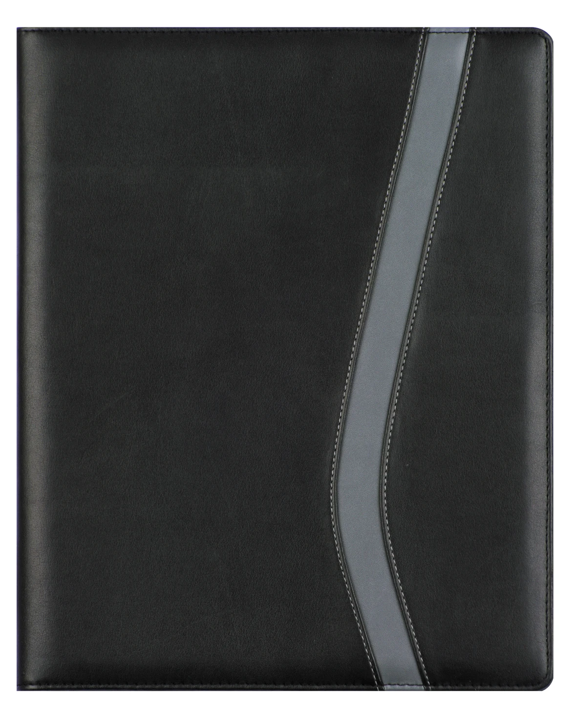 Custom Black A5 Leather Portfolio Folder Office Supplies Business Organizer with Embossed Logo File Holder Pocket Design