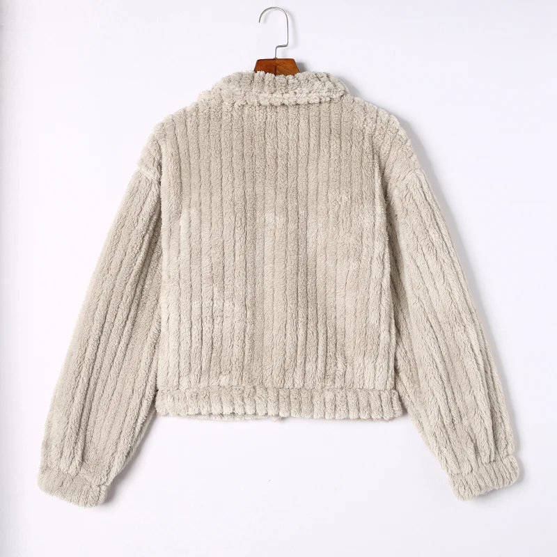 Custom Logo Private Label Warm Ladies Sherpa Jacket Winter Fluffy Fur Fleece  Coats For Women