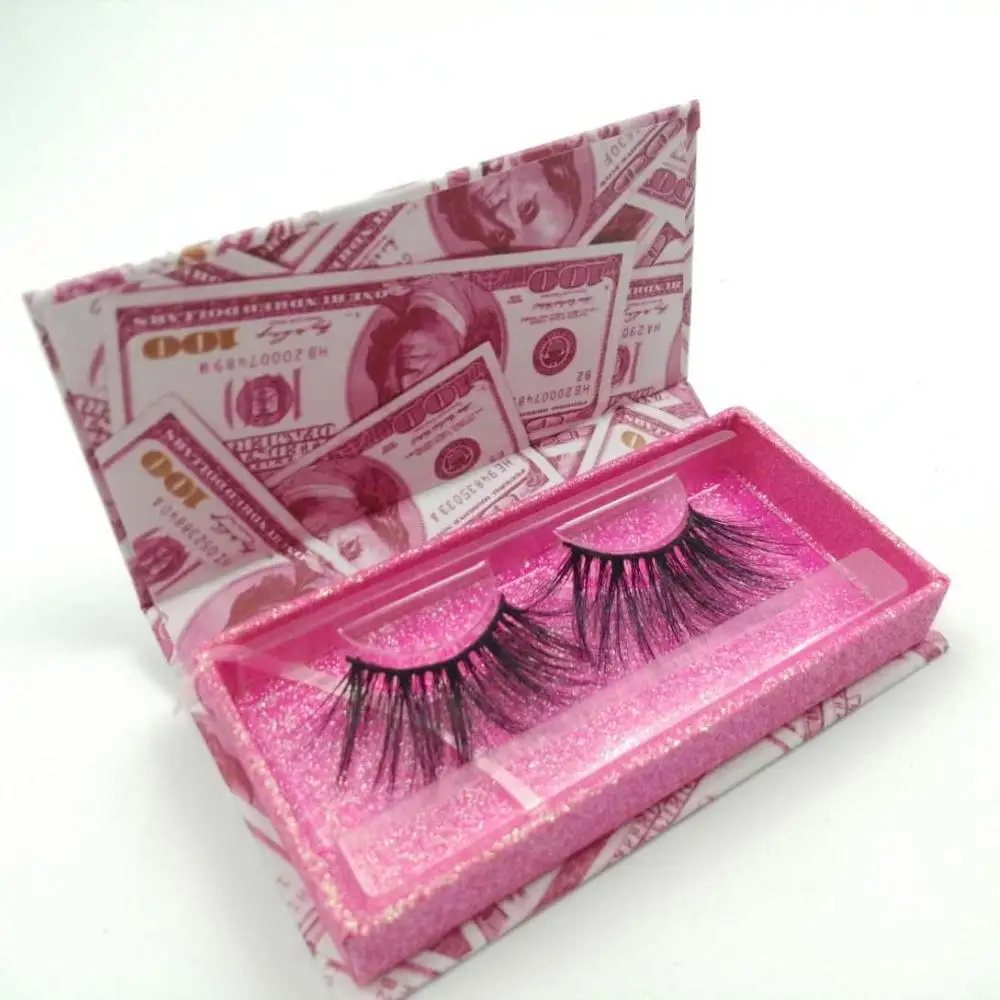 Популярные частная Этикетка 3d норковые ресницы упаковка на заказ Розовые деньги долларов бумажные коробки