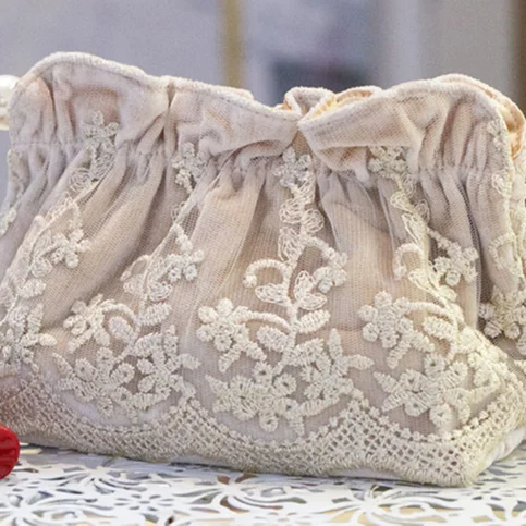 Flannelette Bag Lace Edge Handbag Minute Extension Make up Bag Candy Eco-friendly Zipper Pouch OEM Zipper Cotton Storage Bag