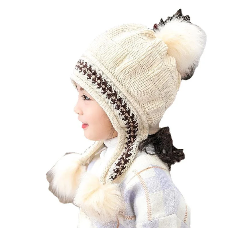 Children kid baby Warm Winter Beanie knitted Hat Leopard print woolen knit hat fashion warm wool ball hats