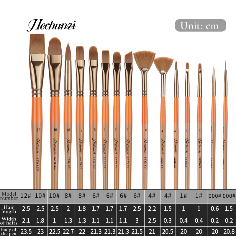Hechunzi Acrylic Paint Brushes For Artist Painting Drawing Nylon Hair Birch Wooden Handle Pencil Set