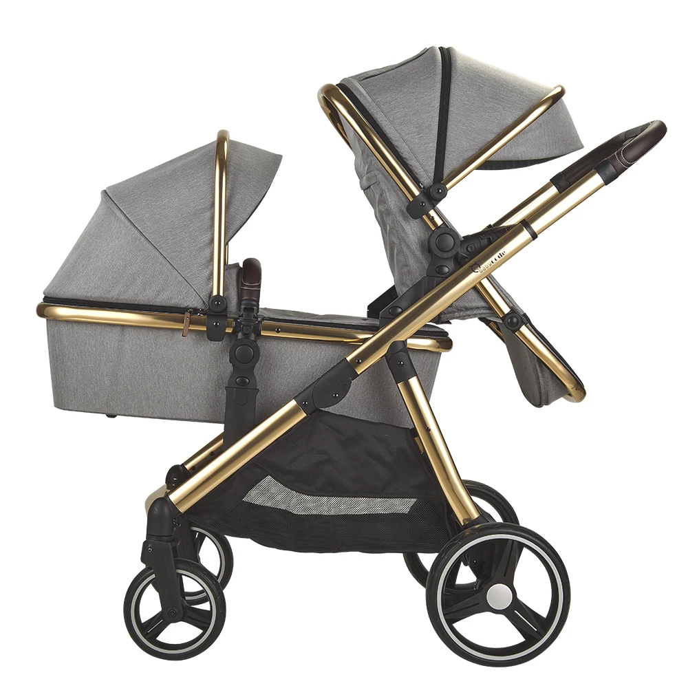 High View Premium Quality Tandem Stroller Foldable Stroller Stand After Folding Twins Baby Strollers