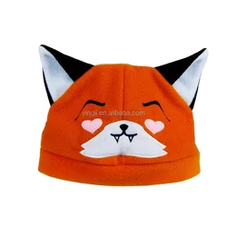 F307 Animal Fox Winter Beanie Hat with Ears Fleece Embroidered Face Animal Beanie