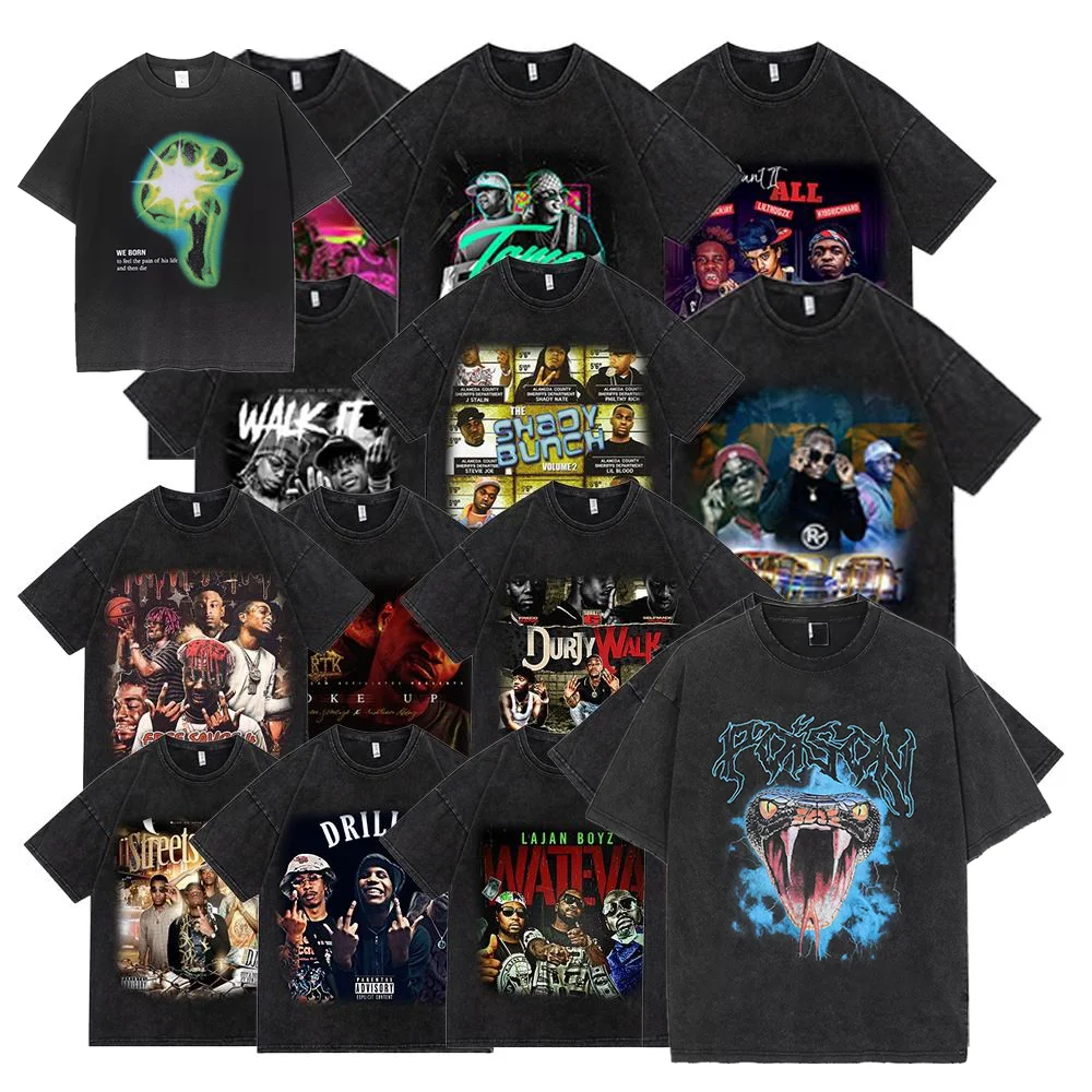 Изготовленный На Заказ Dtg печати уличная принтовые тройники большой размер высокие мужские кислой очисткой 100 хлопок 250gsm в винтажном стиле с эффектом потертости, футболки