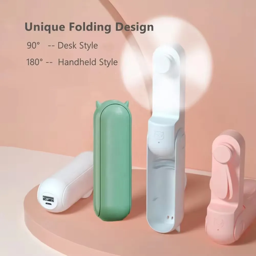 Desk Personal Custom USB Small Electric Handheld Cooler Cooling Car Rechargeable Hand Portable Mini Fan With Light Power Bank