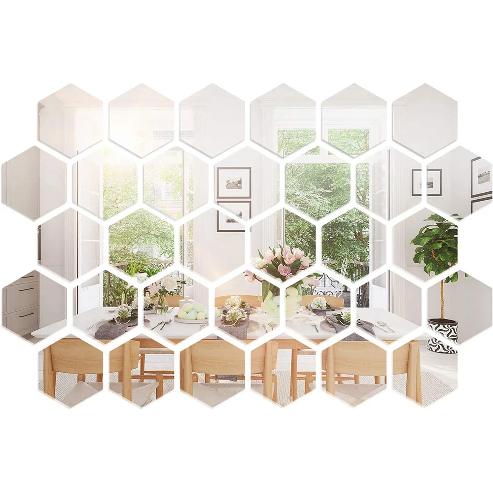 Wholesale Acrylic Hexagonal Wall Sticker Mirror For Living Room Bedroom Office Decoration Wall Decal Reflective Mirror Stickers
