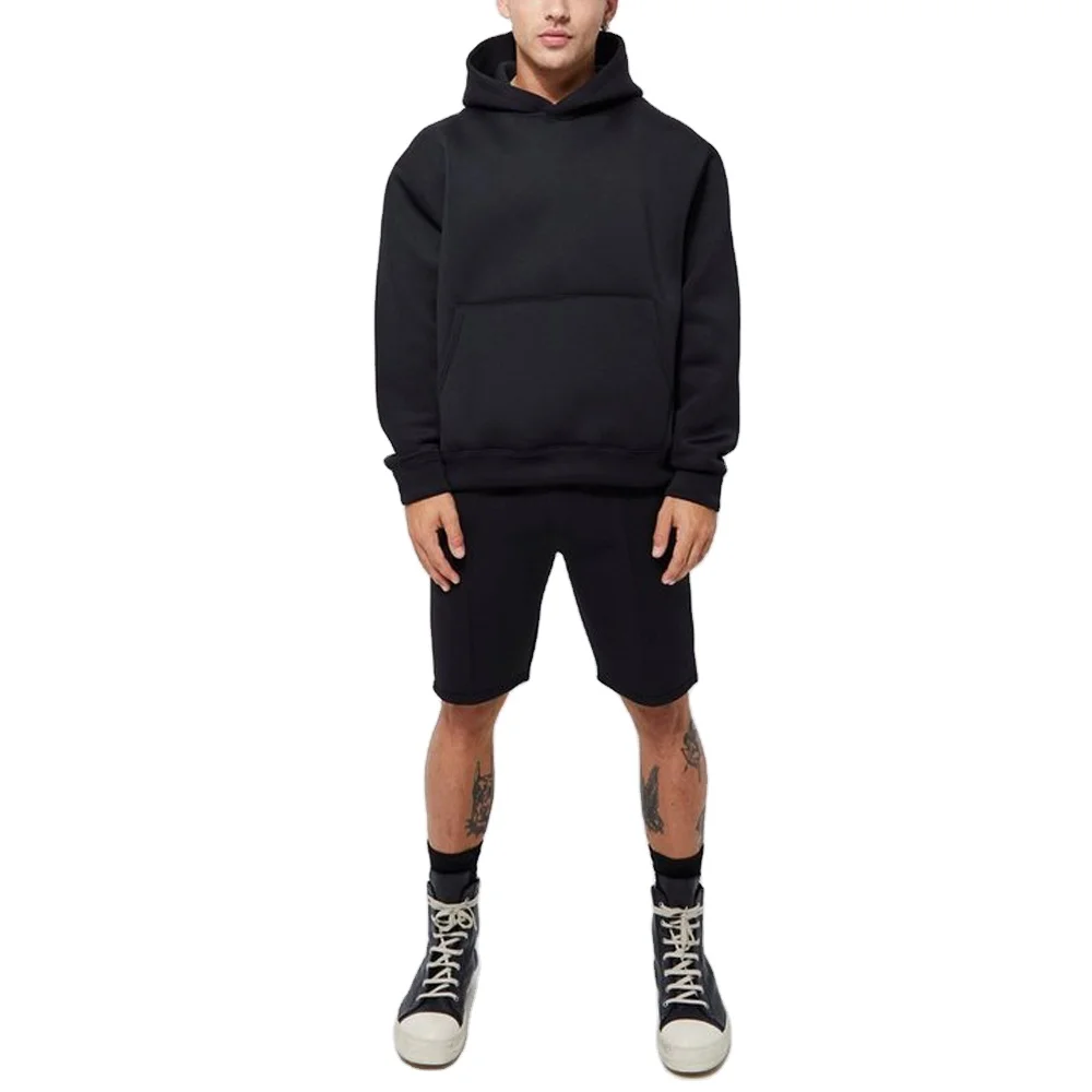 OEM Wholesaler Custom 100% Cotton Heavyweight French Terry Bonded Boxy Fit Hooded Short Men Two Pieces Set
