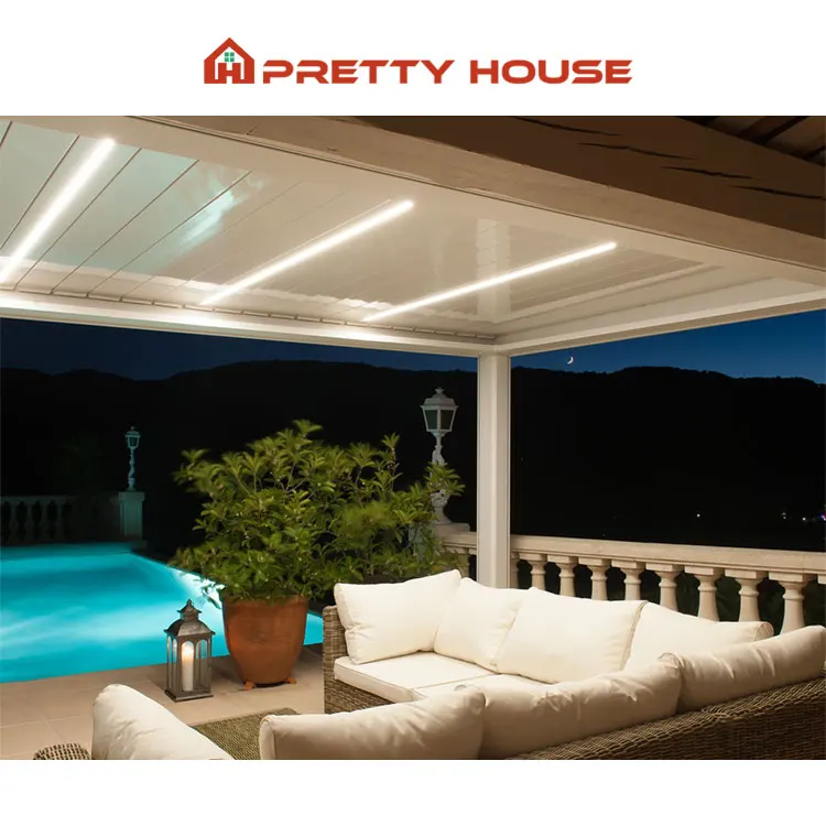 Easily Assembled Opening Roof Motorised Pergola Louver with LED Strip Lights Bioclimatic Pergola Aluminium Outdoor