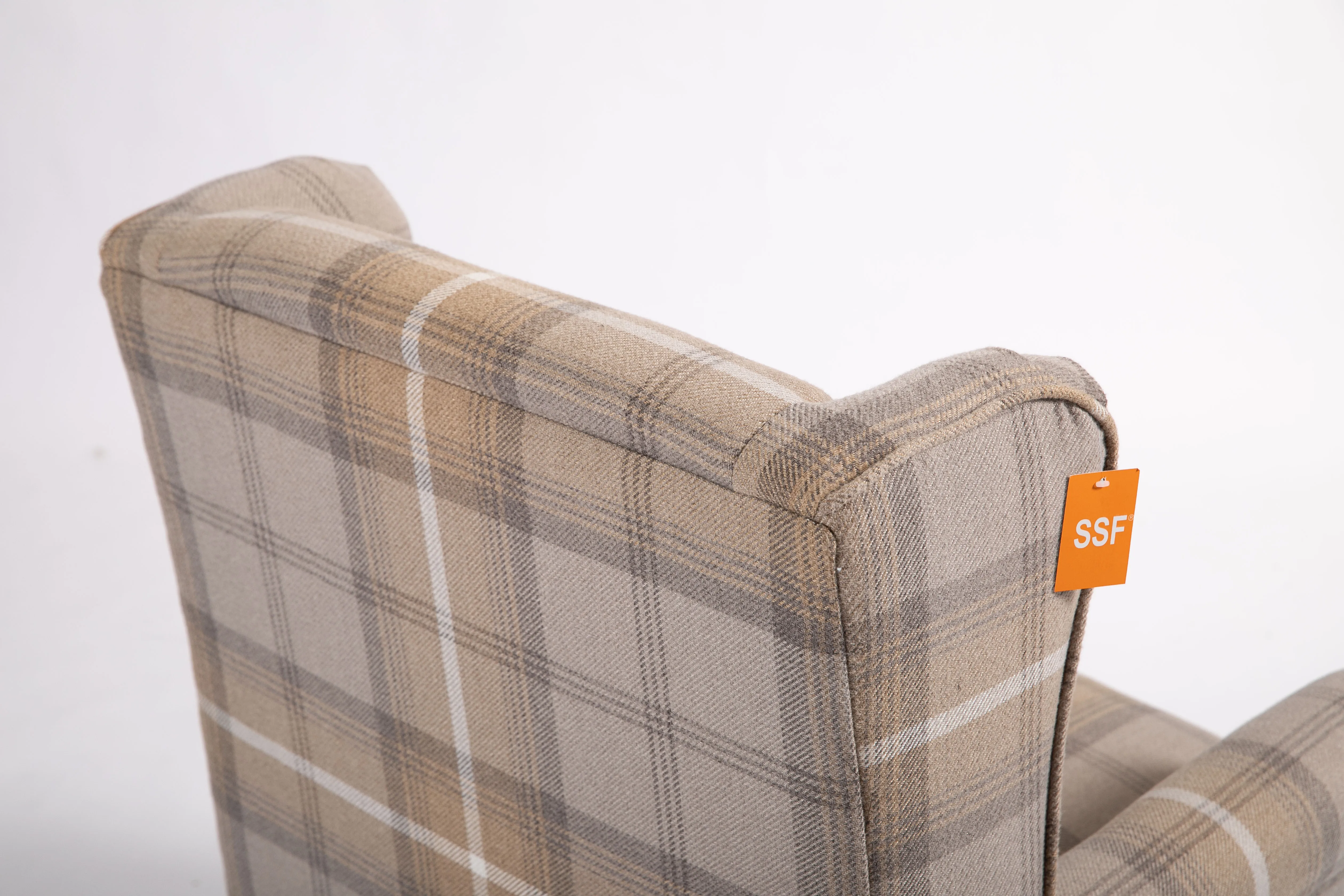 Pleasurable and Sturdy Fabric Upholstered Solid Wood Living Room Armchair with Storage Footrest