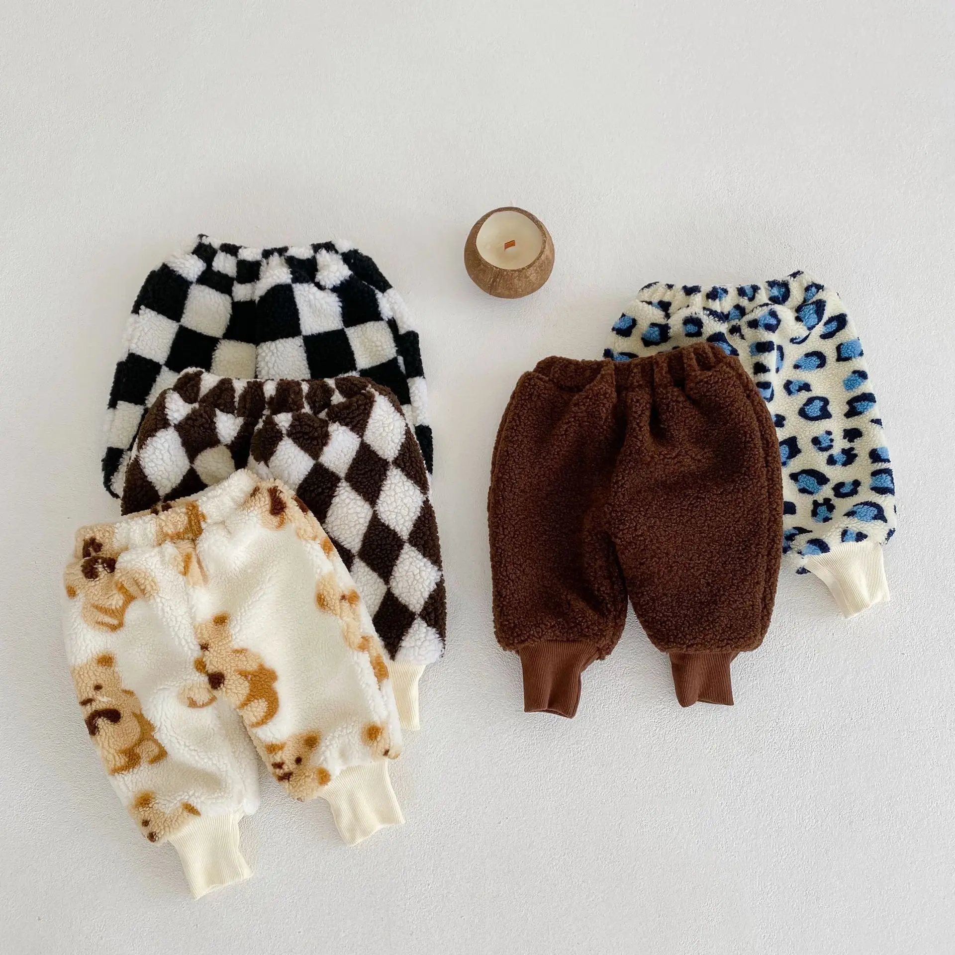 Autumn and Winter baby plush thickened Plush pants narrow feet warm pants baby clothes