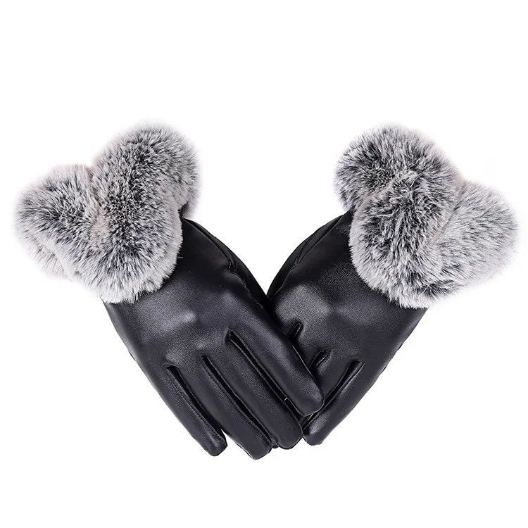 Hot-Selling Winter Outdoor Cycling Keep Warm Touch Screen Women Gl oves With Fluffy Rabbit Fur