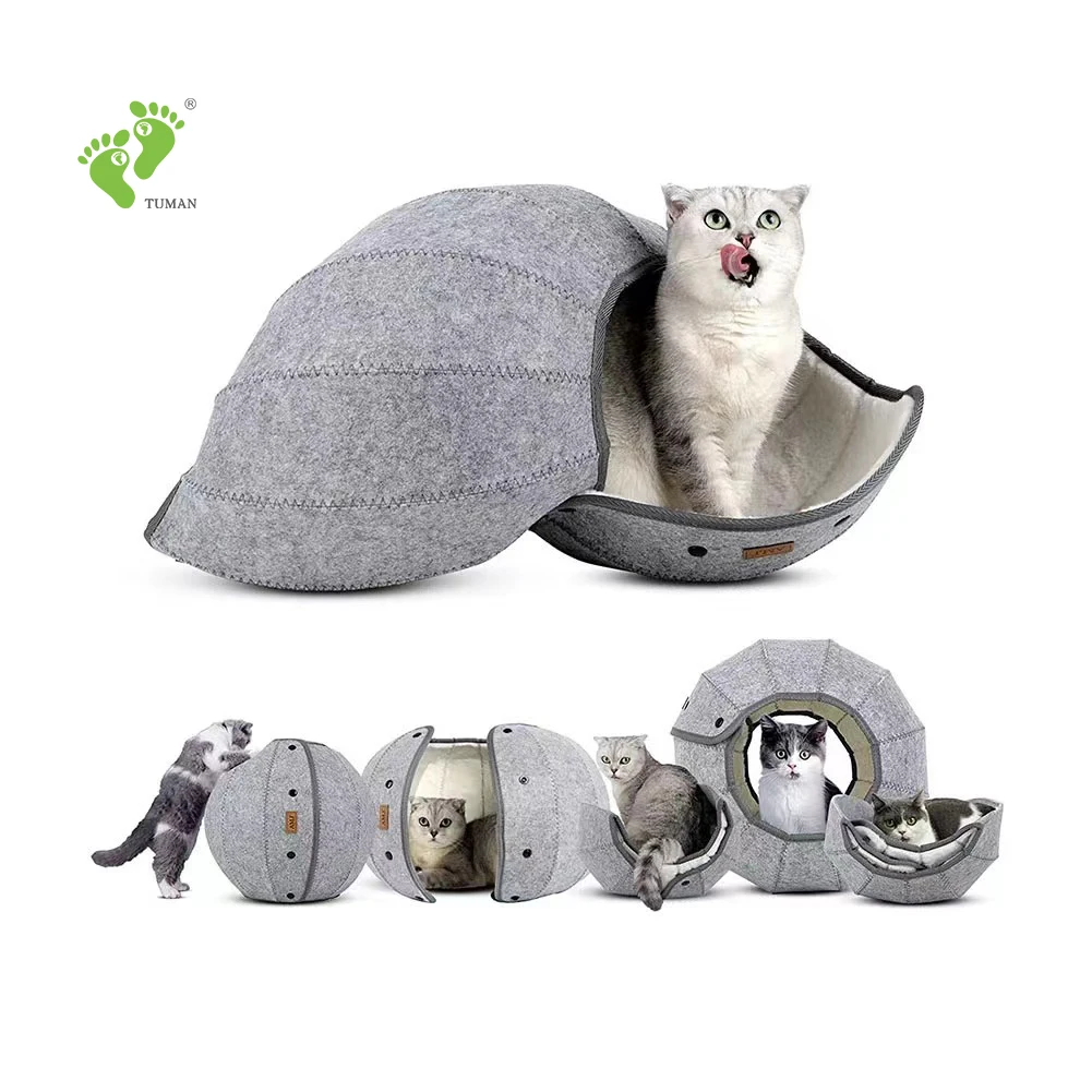 Longsen luxury custom winter felt warm cat dog toys furniture bed funny folding multi function chew gift for pet houses
