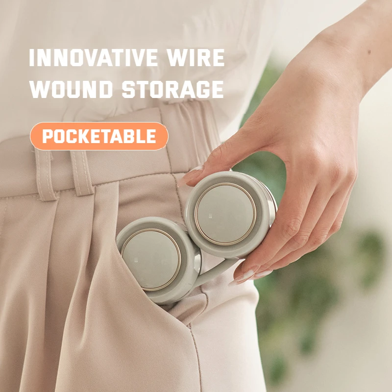 Wholesale bladeless foldable neck fan  mini ABS Low noise mute USB rechargeable air cooling cordless portable fan