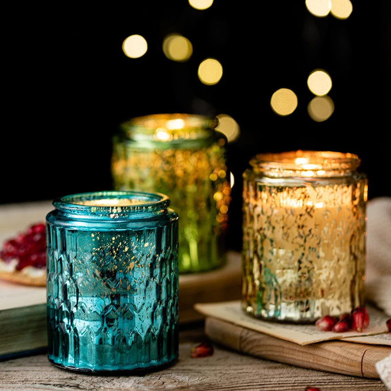 Spot Embossed Lace Aromatherapy Glassware Fragrance Gift Plating Gold Glass Bottle Candle Jar Container