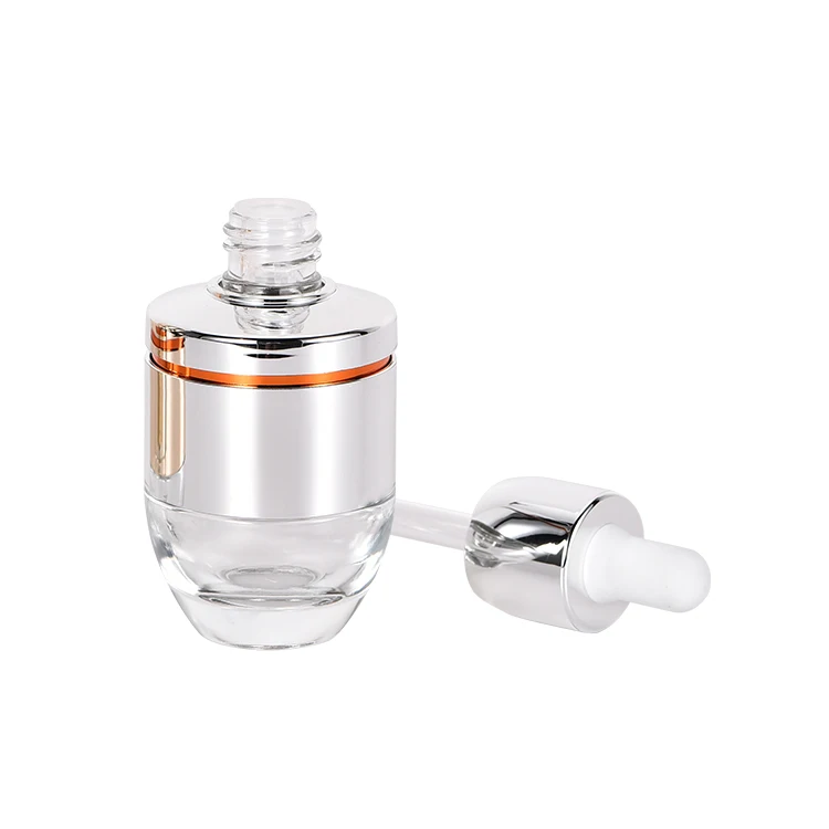 Luxury Silver Gold Aluminum Cover Essential Oil Dropper Bottle Metal Colored Cosmetic Serum Cylinder Glass Bottle with Dropper