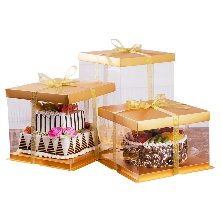Custom Logo White Clear Tall Transparent Cake Wedding Birthday Party Gift Box