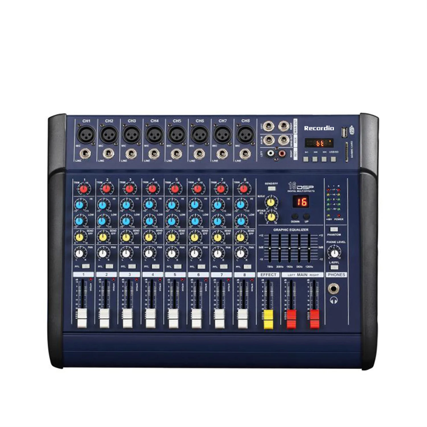 GAX-802D 8-канальный цифровой аудио микшер консоль караоке микрофон встроенный 48 В фантомная мощность с 16 DSP