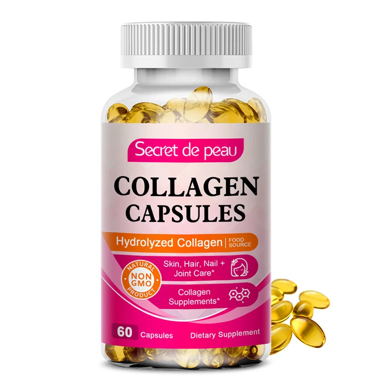 60pcs Hair and Nail Growing Support Collagen Capsules Hydrolyzed Collagen Dietary Supplements