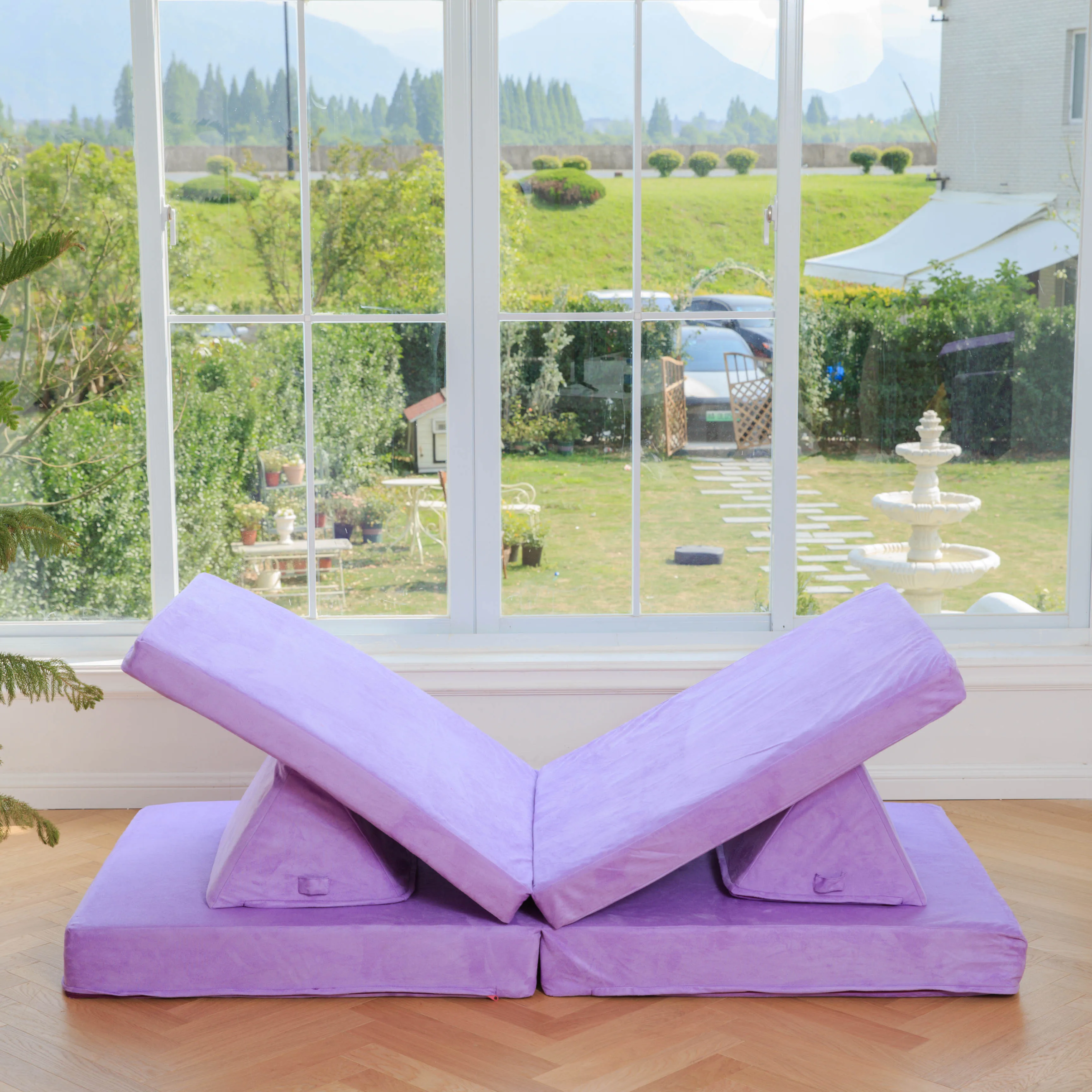 2021 Amazon newly foam living room sofas with 2 triangle pillows foldable adjustable sectional couch furniture kids play couch