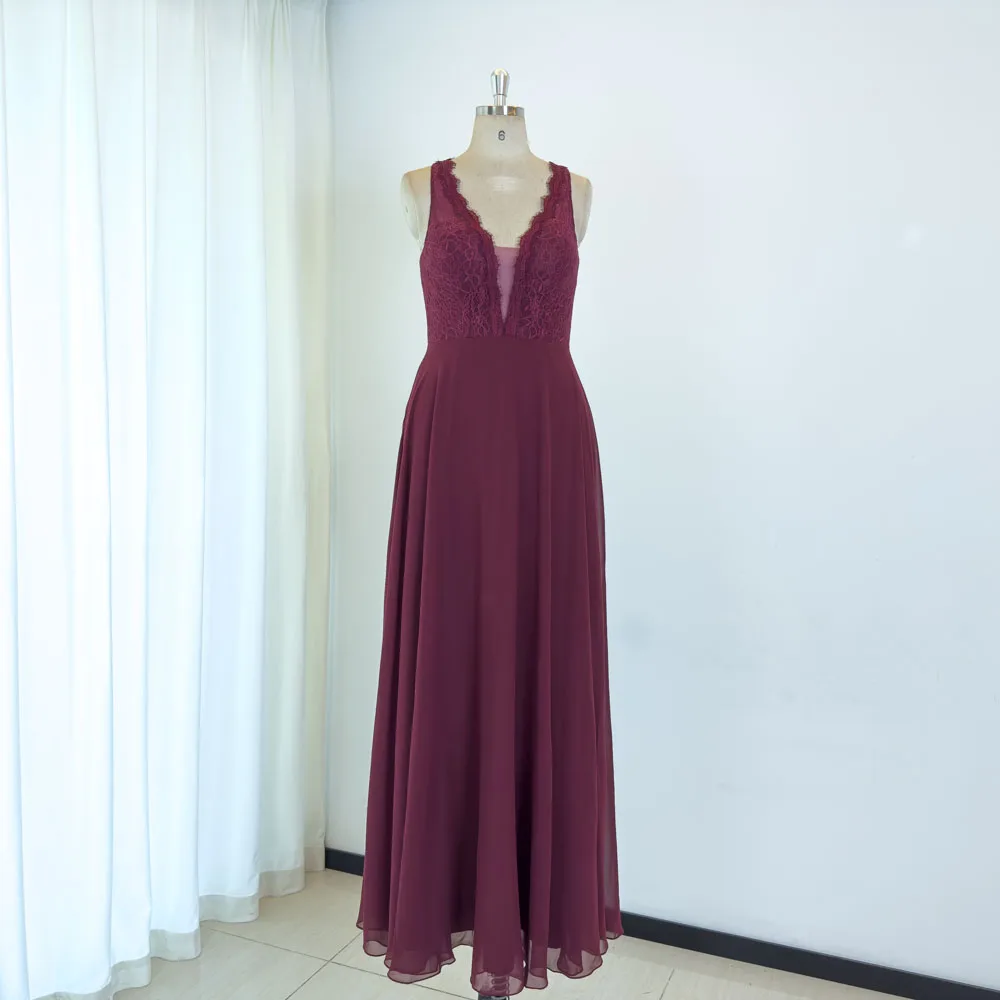 TEENYEE  Elegant Fashion A-Line Lace Plus Size Sexy Party Dress Bridesmaid Evening Floor Length Ball Gown Dress