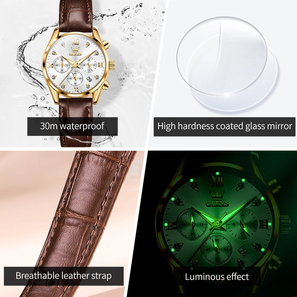 OLEVS 5523Fashionable Trendy women Watches Jewelries Hot Brand Light Weight Leather Belt Strap Chronograph Wrist Quartz Watch