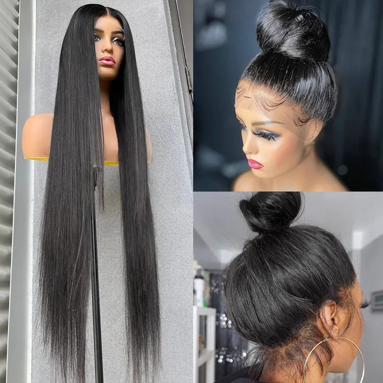 Straight glueless peruvian natural virgin hair pre pluck wig vendors transparent HD full lace front brazilian human hair wigs