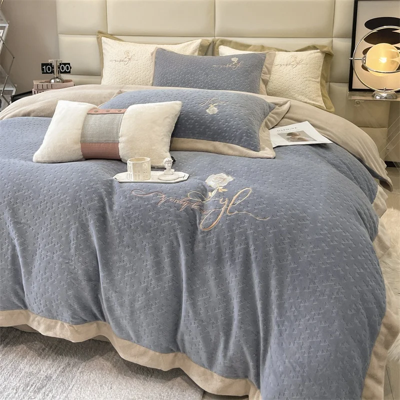Soft Warm Fleece Bed sheet sets Cozy Flannel Duvet cover Souina Bedding set for Home