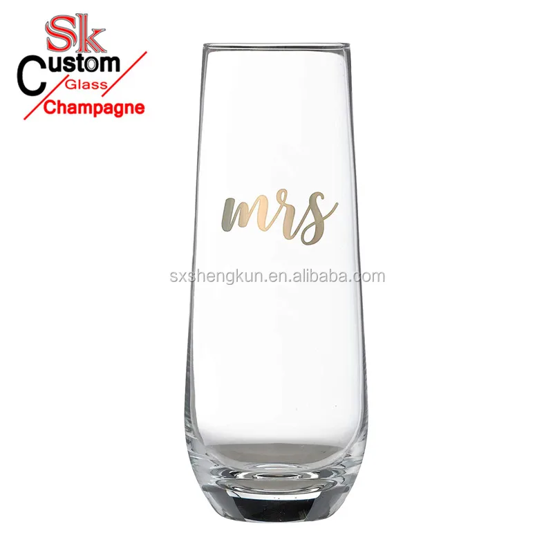 
Custom handmade clear 290ml lead-free clear crystal stemless pink rose polycarb champagne flute with OEM LOGO 