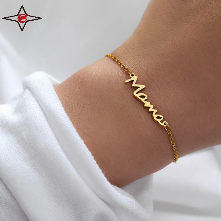 Customized Logo Jewelry Gold Mini Stainless Steel Mama Letter name plate Bracelets With Names