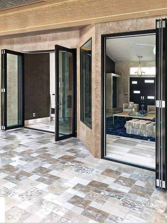 Low-E Heat Insulation Bi-Folding Door with Customized Waterproof Glass Door